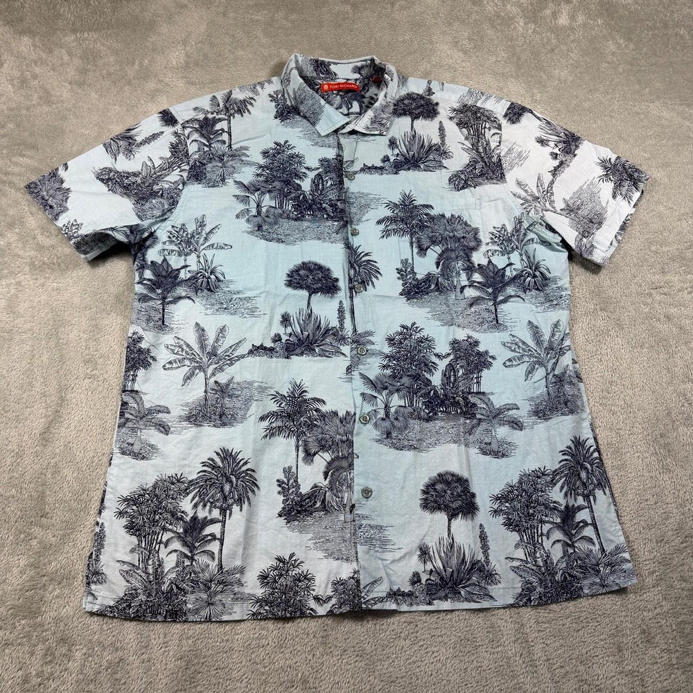 Tori Richard Cutter Shirt Mens XL Blue Scenic Hawaiian Cotton Button Up Vacation